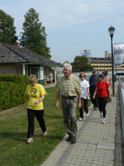 Barb Hicks and Dennis Staples leading the walkers